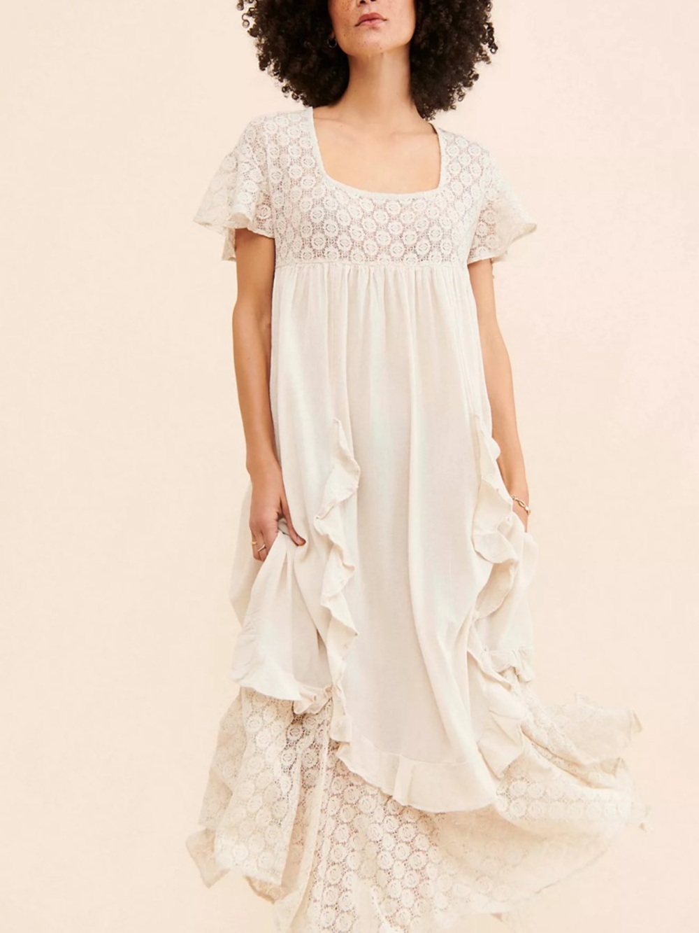 NWT Free People Bring the Romance Maxi Boho Lace-Trim Dress
